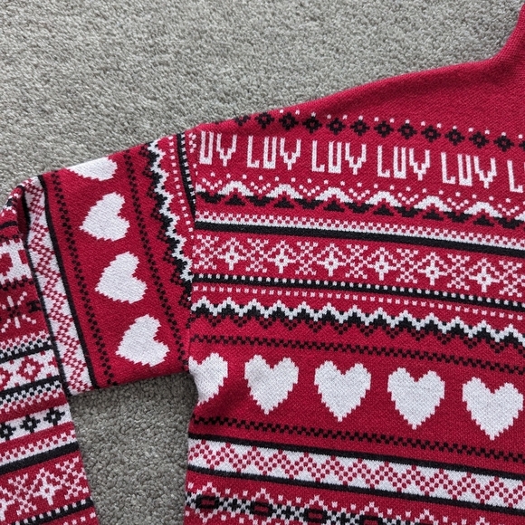 Women's Holiday Sweater Size Large Valentine's Day Heart Print Fairy Isle Nordic - Picture 4 of 10
